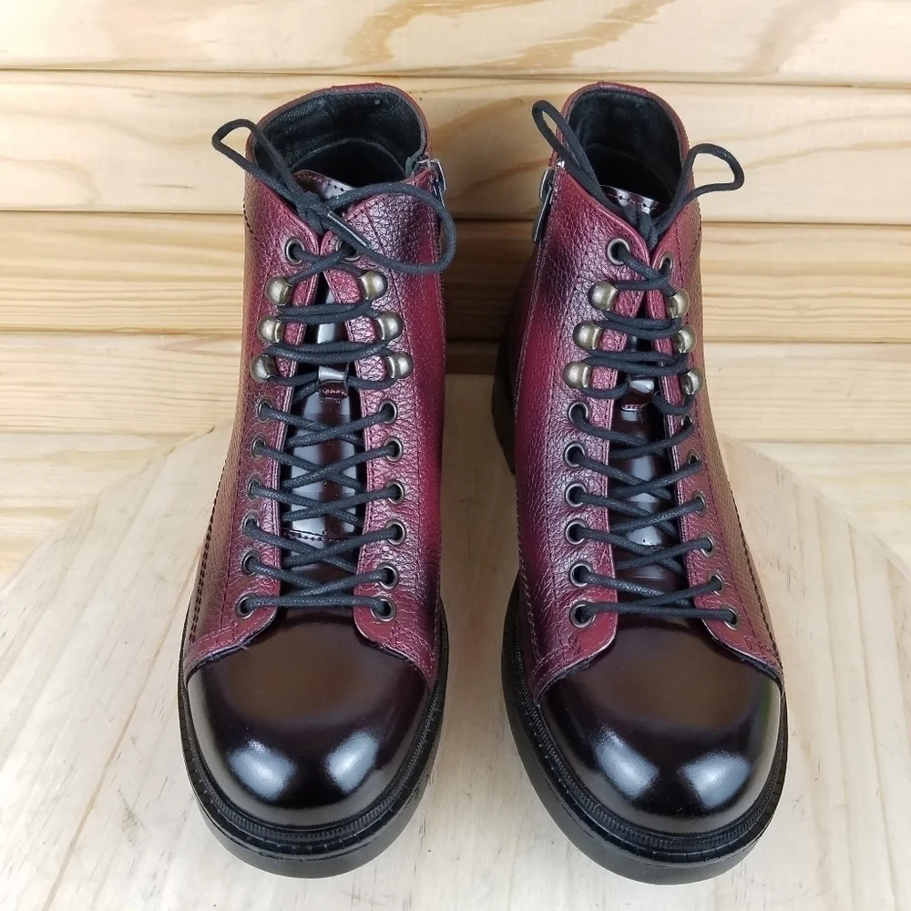 Men's 100% Genuine Leather Ankle Boots 8 US Burgundy Paul Branco Side Zip